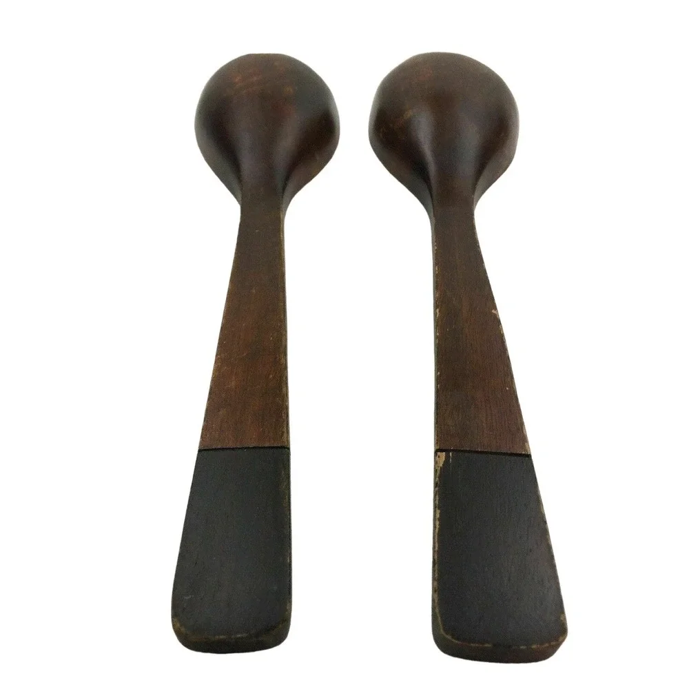 Hand Carved Wood Salad Serving Spoon Fork Set 13